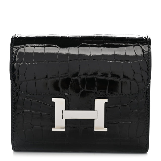 Shiny Alligator Constance Short Wallet Black Hover Image