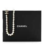 Pearl Baguette Crystal Long CC Necklace Gold