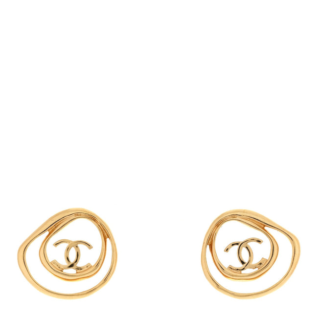 Metal CC Swirl Earrings Gold Hover Image