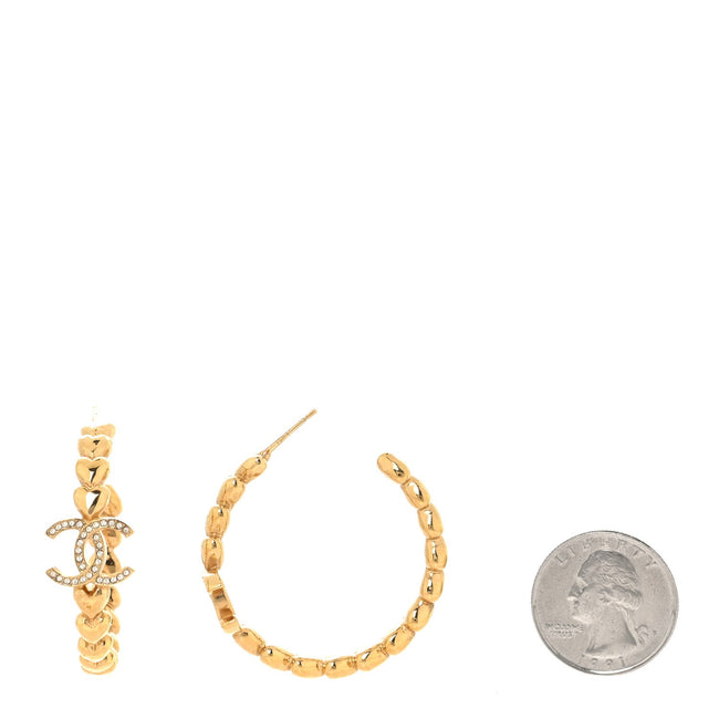 Crystal Heart CC Hoop Earrings Gold Main Image