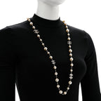 Graduated Pearl Crystal CC Long Necklace Silver