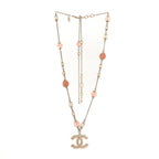 Beaded Pearl Crystal CC Long Necklace Gold Coral