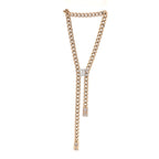 Chain Link Crystal CC Dog Tag Charm Necklace Gold