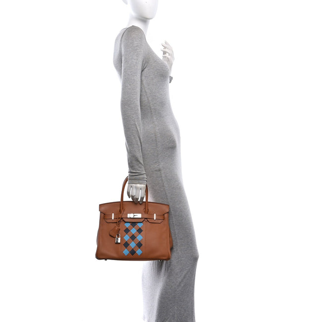 Swift Epsom Tressage Birkin 30 Gold Bleu de Nord Bleu Indigo Main Image