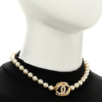 Pearl Crystal CC Logo Choker Gold White