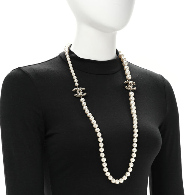 Crystal Pearl CC Long Necklace Gold Main Image