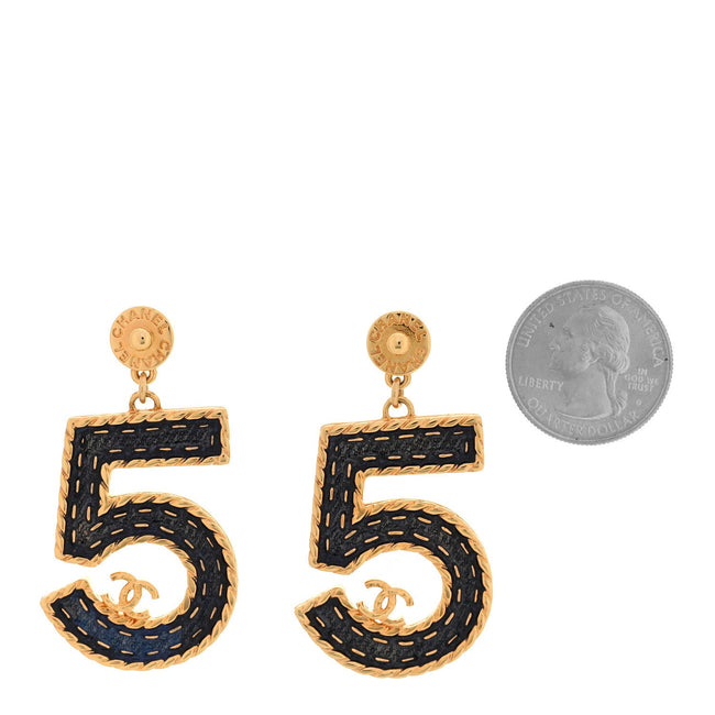Metal Enamel CC No 5 Rope Drop Earrings Gold Denim Blue Main Image