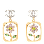 Crystal CC Flower Earrings Purple Green Gold Silver