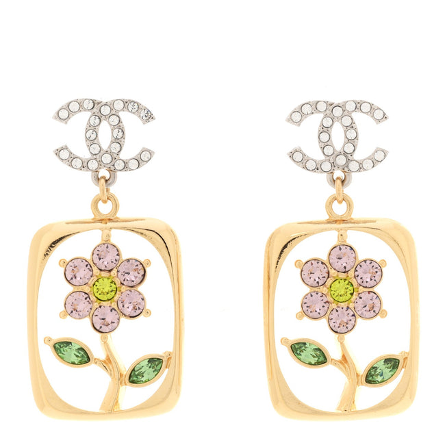 Crystal CC Flower Earrings Purple Green Gold Silver Hover Image