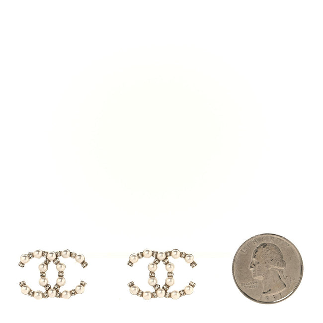 Pearl Crystal CC Earrings Gold Main Image