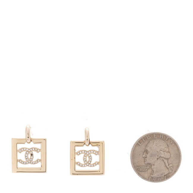 Metal Crystal Square CC Dangle Earrings Gold Main Image