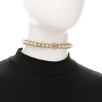 Spike Pearl Crystal CC Choker Necklace Gold Pearly White