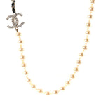 Lambskin Pearl Crystal CC Short Necklace Gold White Black