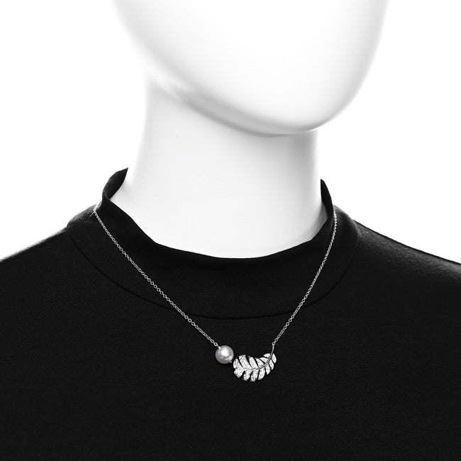 18K White Gold Diamond Cultured Pearl Plume De Chanel Necklace Main Image