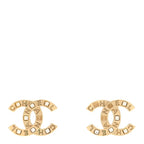 Crystal Metal CC Paris Button Stud Earrings Gold