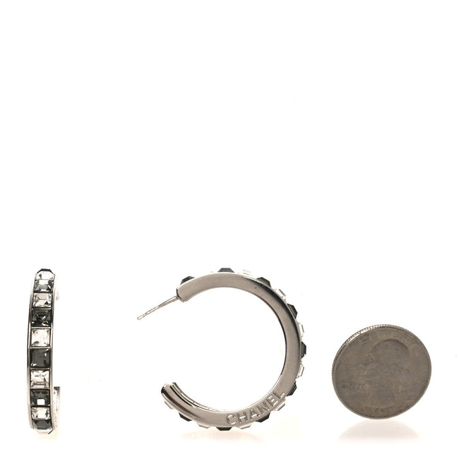 Baguette Crystal CC Hoop Earrings Silver Main Image