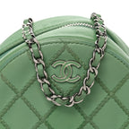 Lambskin Stitch Round Clutch With Chain Green