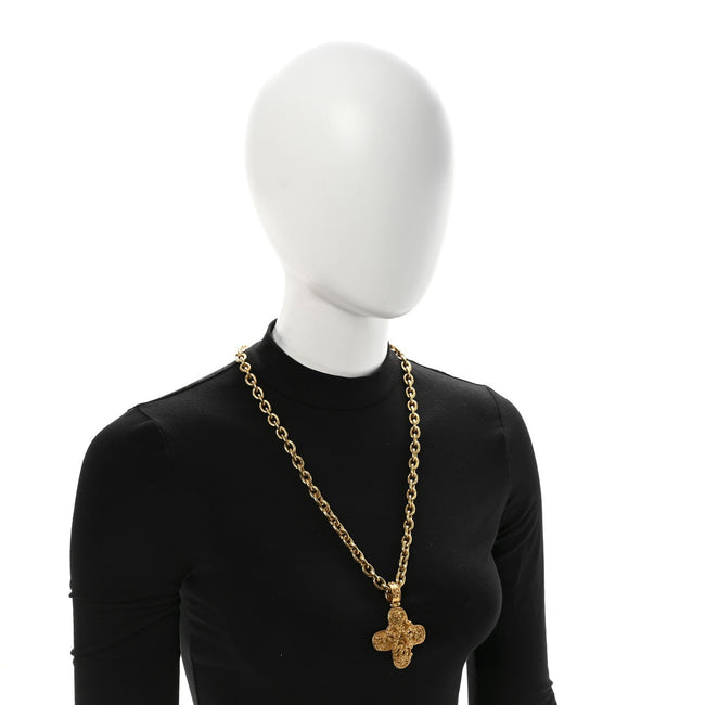 Metal CC Cross Long Pendant Necklace Gold Main Image