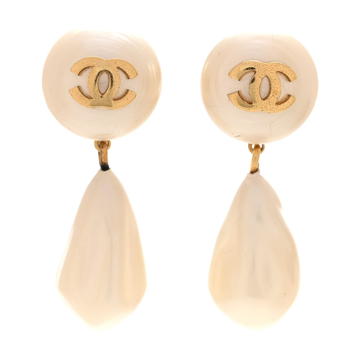 Pearl CC Drop Clip On Earrings Gold
