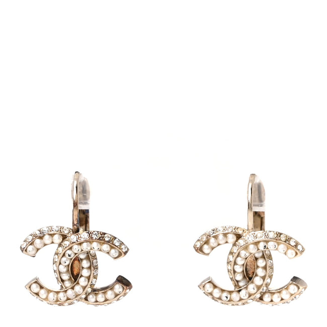 Crystal Pearl CC Dangle Earrings Gold Hover Image