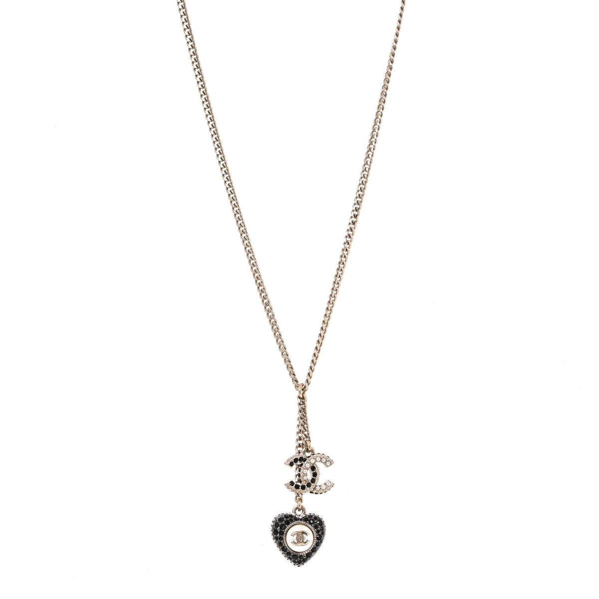 Crystal CC Heart Necklace Black Pearly White Gold