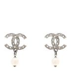 Ruthenium Crystal Pearl CC Drop Earrings