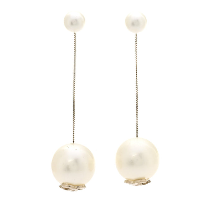 Pearl CC Chain Drop Earrings Gold Hover Image