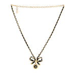 Metal Lambskin Chain CC Bow Necklace Black Gold
