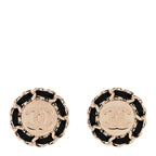 Crystal Lambskin Chain CC Stud Earrings Black Gold