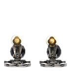 Ruthenium CC Bead Drop Clip On Earrings Black