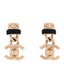Lambskin CC Turnlock Drop Earrings Gold Black