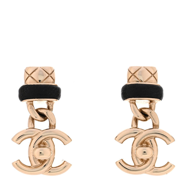 Lambskin CC Turnlock Drop Earrings Gold Black Hover Image