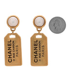 Pearl CC Tags Drop Earrings Gold