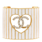 Crystal Heart CC Cuff Bracelet M Gold White