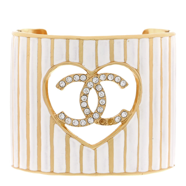 Crystal Heart CC Cuff Bracelet M Gold White Hover Image