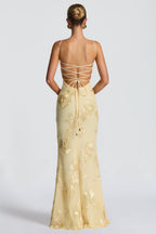 Cream 3D Floral Fishtail Gown