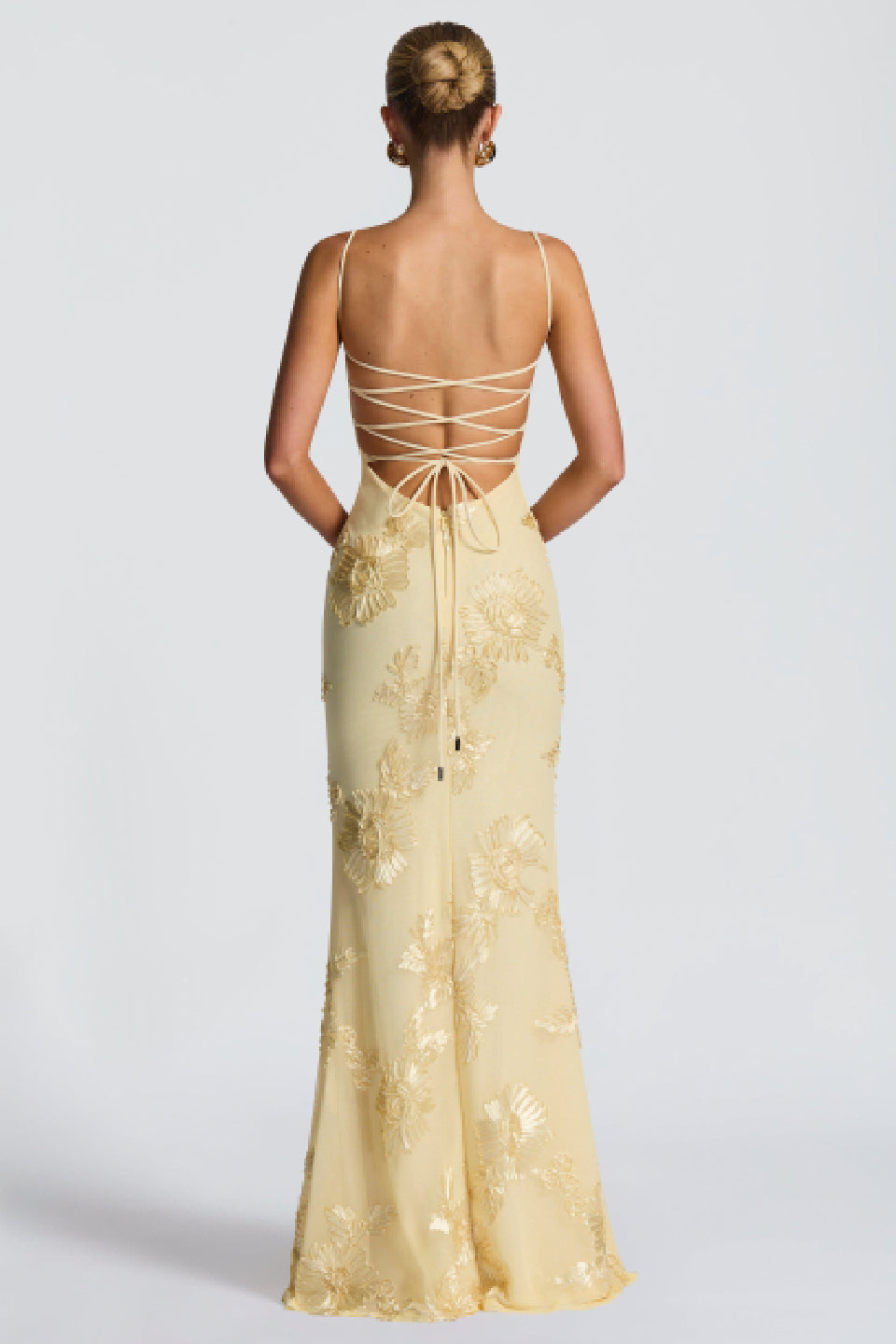 Cream 3D Floral Fishtail Gown