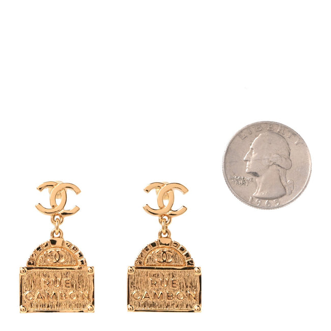 Metal CC Rue Cambon Drop Earrings Gold Main Image