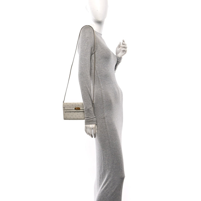 Ostrich Kelly Wallet To Go Gris Perle Main Image