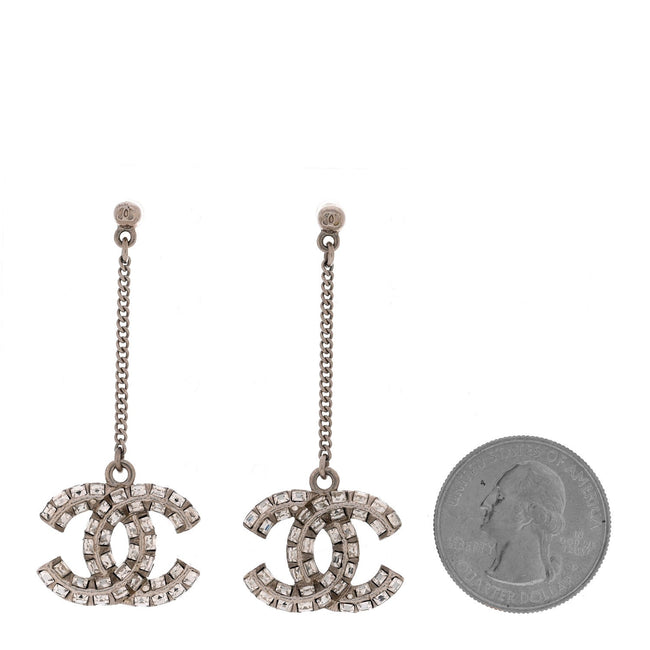 Baguette Crystal CC Drop Earrings Silver Main Image