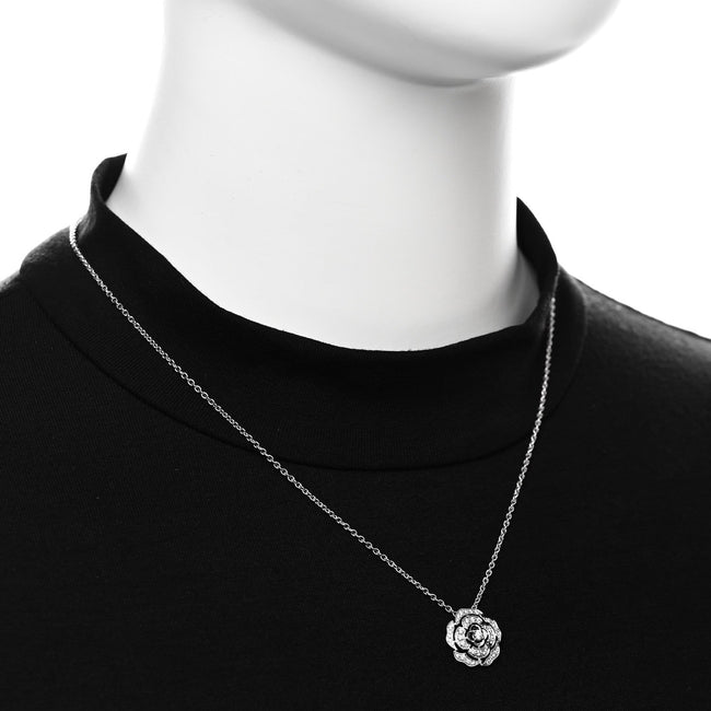 18K White Gold Diamond Bouton de Camelia Pendant Necklace Main Image