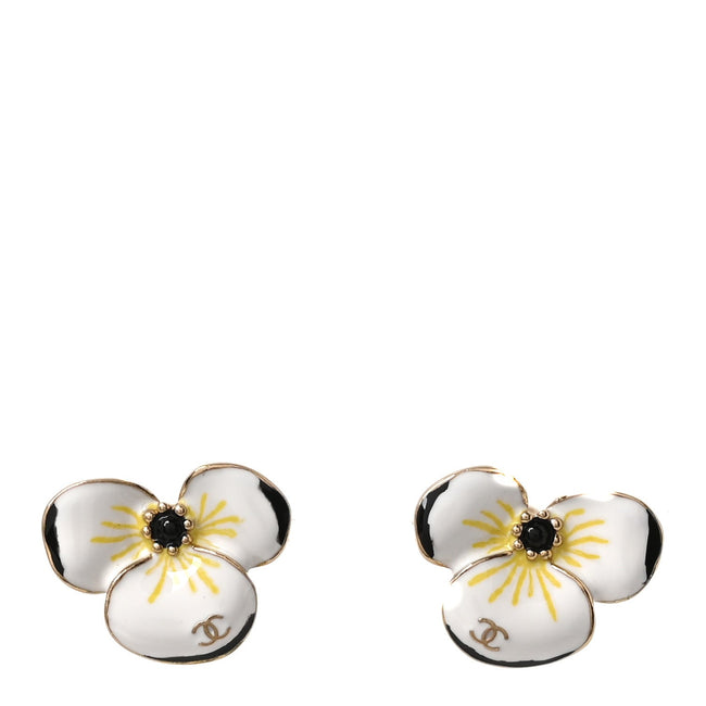 Metal Resin Glass Pearl CC Flower Stud Earrings Gold White Black Hover Image
