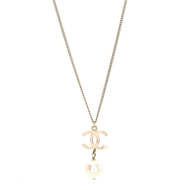 Metal Glitter Resin Pearl CC Drop Necklace Gold Hover Image