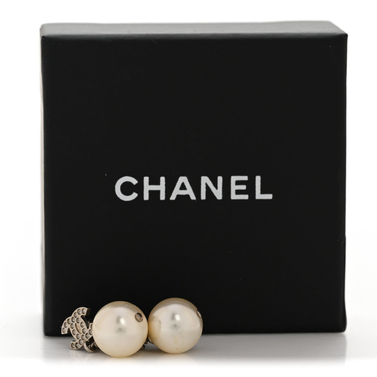 Crystal Pearl CC Drop Earrings Silver Pearly White