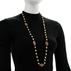 Pearl Medallion Long Necklace Gold
