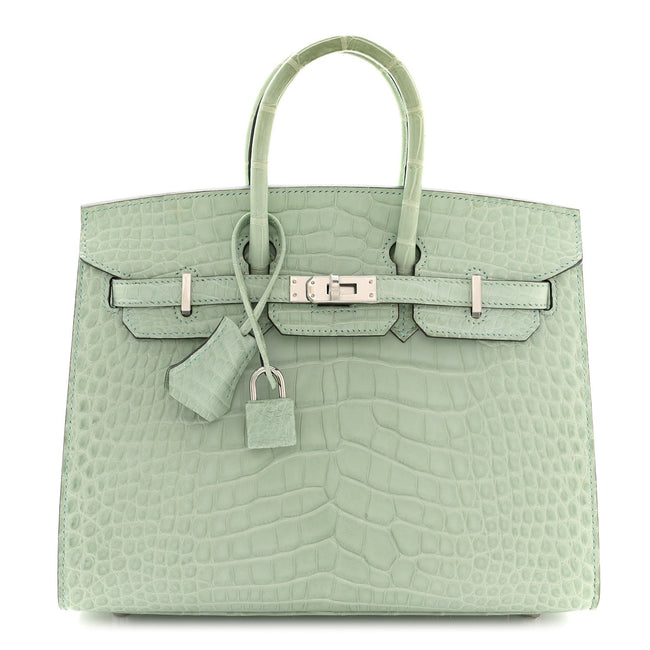 Matte Alligator Birkin Sellier 25 Vert D'eau Hover Image