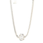 Metal Crystal CC Choker Necklace Silver
