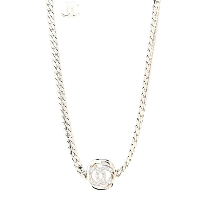 Metal Crystal CC Choker Necklace Silver Hover Image