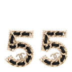 Crystal Lambskin Chain CC No 5 Earrings Gold Black