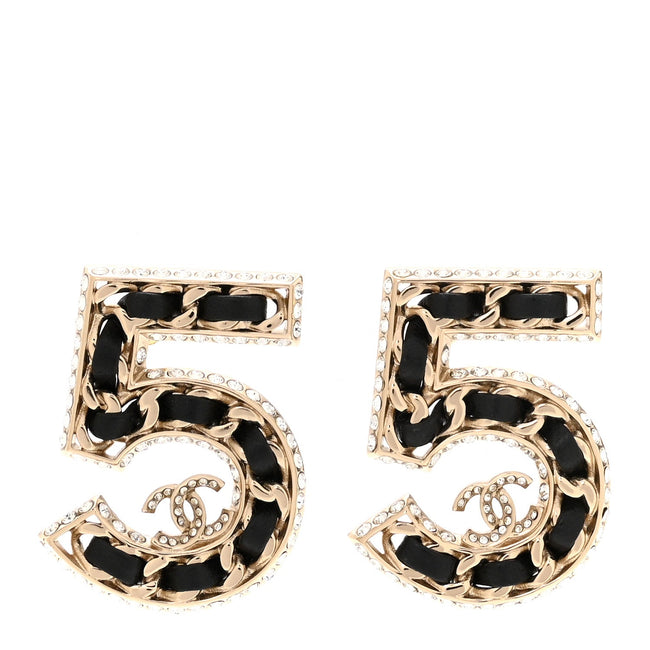 Crystal Lambskin Chain CC No 5 Earrings Gold Black Hover Image